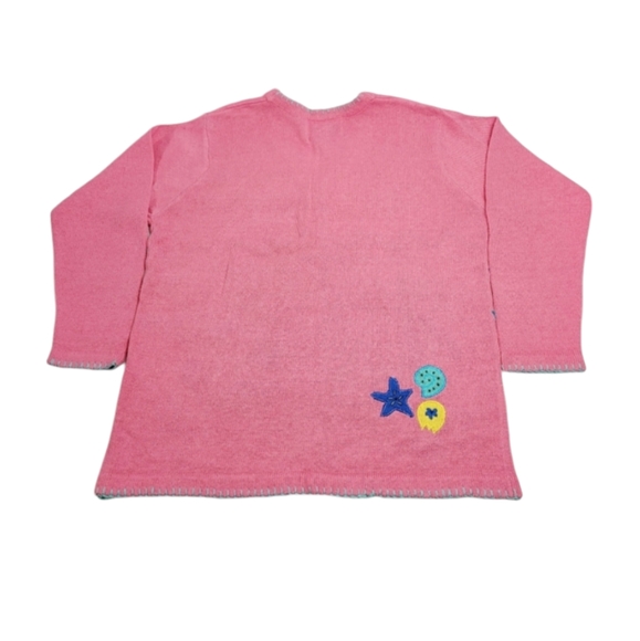 Quacker Factory Beach Summer Seashore Themed Pink Cardigan Sweater Medium - Picture 2 of 14